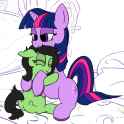 3606595__safe_artist-colon-maranium_twilight+sparkle_oc_oc-colon-filly+anon_earth+pony_pony_unicorn_g4_butt_dock_duo_earth+pony+oc_female_filly_foal_hug_plot_si