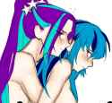 3606334__suggestive_artist-colon-cadence_sniffa_aria+blaze_sonata+dusk_human_equestria+girls_g4_bare+shoulders_blushing_breasts_disguise_disguised+siren_duo_fem