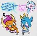 3025778__safe_artist-colon-lou_gallus_silverstream_smolder_dragon_griffon_hippogriff_g4_angry_collar_cross-dash-popping+veins_dialogue_emanata_embarrassed_femal (4)
