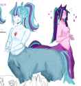 3606240__safe_artist-colon-cadence_sniffa_aria+blaze_sonata+dusk_centaur_human_taur_equestria+girls_g4_blushing_breasts_centaurified_disguise_disguised+siren_du