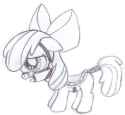 514798__safe_artist-colon-lockerobster_apple+bloom_g4_bridle_cute_female_monochrome_saddle_sketch_solo_tail+wrap_traditional+art