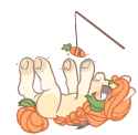 2445551__safe_artist-colon-php172_oc_oc+only_oc-colon-autumn+harvest_bat+pony_pony_blushing_braid_carrot_fangs_female_food_hooves+up_lying+down_mare_on+back_smi