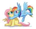 2393814__safe_artist-colon-riouku_fluttershy_rainbow+dash_pegasus_pony_g4_blushing_duo_duo+female_female_flying_lesbian_mare_ship-colon-flutterdash_shipping_sim