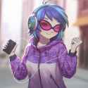 2092391__safe_artist-colon-agaberu_dj+pon-dash-3_vinyl+scratch_human_equestria+girls_g4_chromatic+aberration_clothes_cute_female_headphones_hoodie_looking+at+yo