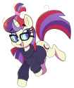 2025657__safe_artist-colon-norithecat_moondancer_pony_unicorn_g4_accessory_aside+glance_clothes_dancerbetes_digital_eyelashes_female_glasses_hair+tie_happy_high