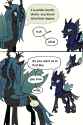 3387858__safe_artist-colon-ywra_a_queen+chrysalis_changeling_changeling+queen_2+panel+comic_-colon-3_changeling+armor_changeling+egg_comic_confused_dialogue_duo