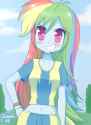 874605__safe_artist-colon-riouku_rainbow+dash_equestria+girls_belly+button_blushing_cute_dashabetes_fanfic+art_fanfic+cover_grin_looking+at+you_midriff