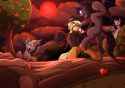 3616037__safe_artist-colon-begoliah_applejack_oc_unnamed+oc_bat+pony_earth+pony_g4_apple_apple+tree_blood+moon_female_male_moon_outdoors_sweet+apple+acres_tree