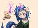 23725__safe_artist-colon-swaetshrit_djpon-dash-3_vinylscratch_pony_unicorn_g4_clothes_female_hoodie_mare_paper_quill_solo_tired