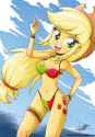 596904__suggestive_artist-colon-the-dash-butch-dash-x_applejack_equestria+girls_armpits_belly+button_bicolor+swimsuit_bikini_blushing_breasts_busty+app