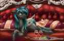 1768869__safe_artist-colon-dukevonkessel_derpibooru+import_queen+chrysalis_changeling_changeling+queen_alcohol_bedroom+eyes_couch_fangs_female_horn_ima