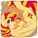 3577324__safe_artist-colon-melodylibris_sunset+shimmer_pony_unicorn_art+pack-colon-mypastisnottoday2025_g4_box_colored+eyelashes_colored+pupils_cute_female_hock