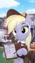 3439165__safe_artist-colon-owlpirate_derpy+hooves_pegasus_pony_g4_3d_4k_clipboard_cute_derpabetes_female_high+res_hoof+hold_looking+at+you_magnetic+hooves_mare_