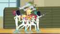 1576456__safe_screencap_applejack_cloudy+kicks_rose+heart_sunset+shimmer_a+queen+of+clubs_equestria+girls_spoiler-colon-eqg+series_fence_fencing_pun_sh