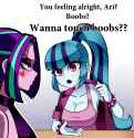 3485145__suggestive_artist-colon-nekojackun_aria+blaze_sonata+dusk_human_equestria+girls_g4_2d_aria+blaze+is+not+amused_armpits_bangs_boobs+wanna+touch+boobs_br