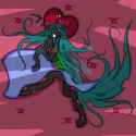 571190__safe_artist-colon-briarspark_derpibooru+import_queen+chrysalis_changeling_changeling+queen_absurd+resolution_bed_bedroom+eyes_female_grin_heart