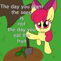 3590183__safe_artist-colon-unitxxvii_apple+bloom_earth+pony_pony_g4_adorabloom_cute_female_filly_foal_looking+at+you_shovel_smiling_smiling+at+you_solo_sprout_t