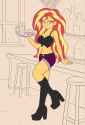 3244835__safe_artist-colon-peel_a_na_sunset+shimmer_human_equestria+girls_g4_alcohol_beer_belly+button_boots_breasts_burger_busty+sunset+shimmer_clothes_female_