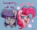 3126563__safe_artist-colon-lou_maud+pie_pinkie+pie_earth+pony_pony_bust_duo_eyeshadow_female_looking+at+you_makeup_meme_parks+and+recreation_ponified+meme_portr