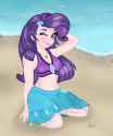 1768295__safe_artist-colon-raiokai_rarity_equestria+girls_spoiler-colon-eqg+series_arm+behind+head_armpits_beach_bikini_bikini+top_blushing_breasts_clo