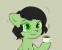 2739088__safe_artist-colon-dumbwoofer_oc_oc+only_oc-colon-filly+anon_pony_bags+under+eyes_coffee_ear+fluff_female_filly_floppy+ears_high+res_red+eyes_simple+bac