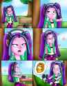3624362__safe_artist-colon-jerrydestrtoyer_adagio+dazzle_aria+blaze_human_equestria+girls_g4_comic_female_headphones_hypnosis_hypnotized_open+mouth_outdoors_smi