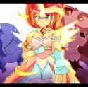 1785488__safe_artist-colon-erufi_sunset+shimmer_demon_human_pony_unicorn_equestria+girls_g4_artificial+wings_augmented_clothes_daydream+shimmer_dress_gloves_loo