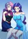 3497903__safe_artist-colon-tzc_rarity_sweetie+belle_human_g4_anna_blushing_breasts_busty+rarity_busty+sweetie+belle_cleavage_clothes_cosplay_costume_duo_elsa_ey