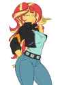 2208234__safe_artist-colon-reiduran_color+edit_colorist-colon-lanceomikron_edit_sunset+shimmer_equestria+girls_g4_bedroom+eyes_belt_big+breasts_breasts_busty+su