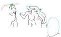 Anon punching Anon as Anon swings a hokkei stick at Anon and Anon shouts at Anon