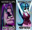 3346587__safe_artist-colon-nekojackun_aria+blaze_sonata+dusk_human_equestria+girls_g4_2d_armpits_bangs_belly+button_breasts_cleavage_clothes_confetti_contrast_c