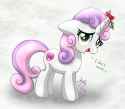 1617104__safe_artist-colon-joakaha_sweetie+belle_pony_unicorn_g4_christmas_cutie+mark_dialogue_female_filly_holiday_looking+at+you_mistletoe_open+mouth_signatur