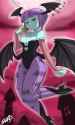 1517764__suggestive_artist-colon-shonuff44_sunny+flare_succubus_equestria+girls_absolute+cleavage_breasts_cleavage_clothes_colored_cosplay_costume_darkstalkers_