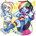 3307804__safe_artist-colon-jaxi_draws_rainbow+dash_human_equestria+girls_g4_blushing_clothes_compression+shorts_crossed+arms_cutie+mark+on+clothes_duckface_eman