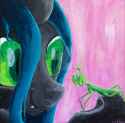 1675516__safe_artist-colon-colorsceem_artist-colon-colorsceempainting_artist-colon-lunation_queen+chrysalis_canvas_paint_painting_pet_praying+mantis_sm