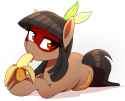 6722543__suggestive_artist-colon-thebatfang_oc_oc-colon-kuruminha_earth+pony_pony_banana_eating_face+paint_feather_food_fruit_licking_licking+food_lidded+eyes_l