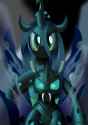 2600564__safe_artist-colon-leonkay_queen+chrysalis_changeling_changeling+queen_duo_fangs_female_mommy+chrissy_petting