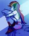 1468739__safe_artist-colon-conte0226_rainbow+dash_equestria+girls_clothes_crying_hug_hugs+needed_pillow_pillow+hug_rainbow+socks_sad_socks_solo_striped