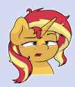 2332363__safe_artist-colon-ljdamz1119_sunset+shimmer_pony_unicorn_g4_bust_confused_female_high+res_mare_messy+mane_open+mouth_portrait_simple+background_solo_tr