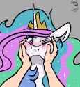 3513348__dead+source_safe_artist-colon-greyscaleart_princess+celestia_alicorn_human_pony_g4_-colon-t_annoyed_blushing_bust_cheek+squish_crown_cute_cutelestia_et