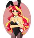 3187256__safe_alternate+version_artist-colon-kittyrosie_sunset+shimmer_human_equestria+girls_g4_bare+shoulders_black+leotard_blushing_bowtie_breasts_bunny+ears_