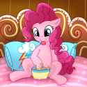 69606__safe_artist-colon-madmax_pinkie+pie_earth+pony_pony_bed_candy_cute_diapinkes_female_implied+rainbow+dash_mare_pillow_shipping_tongue+out
