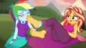 3414160__suggestive_artist-colon-nok_2_rainbow+dash_sunset+shimmer_equestria+girls_g4_ass_barefoot_blushing_breasts_butt_clothes_duo_duo+female_eyes+closed_feet