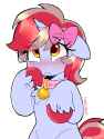 3387184__safe_artist-colon-stablegrass_oc_oc+only_oc-colon-cinnamon+lightning_pony_unicorn_bell_bell+collar_bipedal_blushing_bow_chest+fluff_collar_cute_eye+cli