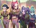 3632154__safe_artist-colon-eopo_aria+blaze_sonata+dusk_human_equestria+girls_g4_-colon-p_belt_candy_cellphone_choker_clothes_crossover_ear+piercing_earring_eyes