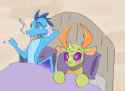 3541870__suggestive_artist-colon-mayugraffiti_derpibooru+import_princess+ember_thorax_changedling_changeling_dragon_g4_afterglow_arm+behind+head_bed_bl.jpg
