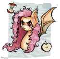 3749142__safe_artist-colon-_fluttershy_bat+pony_pony_g4_apple_apple+core_bat+ponified_bust_colored_female_flutterbat_food_half+apple_mare_open+mouth_passepartou.jpg