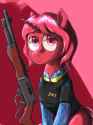 3490082__safe_artist-colon-soursweet+cheese_oc_oc+only_oc-colon-hardstorm+rose_pony_unicorn_black+mesa_clothes_gun_half-dash-life_horn_jumpsuit_looking+at+you_r.png