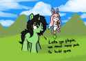 3286243__safe_artist-colon-neuro_oc_oc+only_oc-colon-filly+anon_pony_unicorn_crossover_duo_female_filly_flopie_foal_grass_grass+field_gun_handgun_open+mouth_ope.jpg