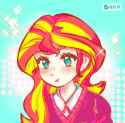 3401112__safe_artist-colon-cra-dash-zy630_sunset+shimmer_human_g4_abstract+background_animated_blinking_blushing_bust_gif_humanized_solo_sparkles.gif